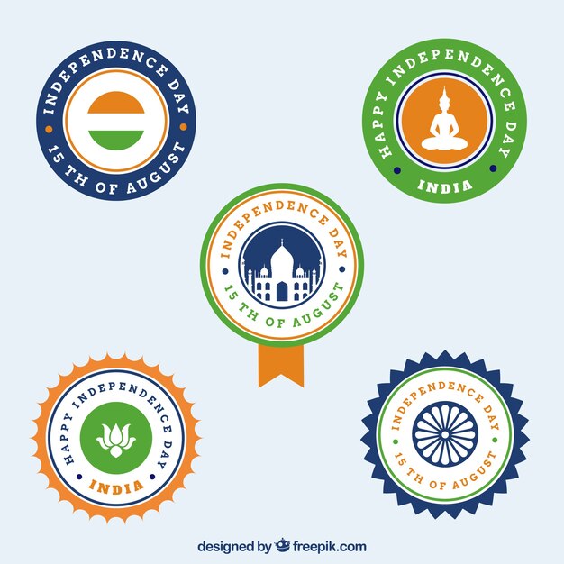 Pack of five retro independence insignia of india