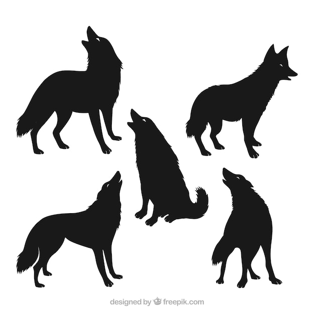 Free vector pack of five wolf silhouettes