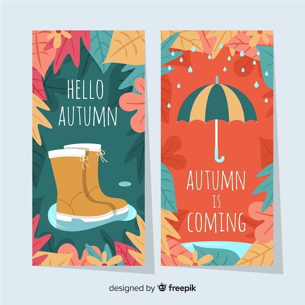 Pack of flat autumn banners