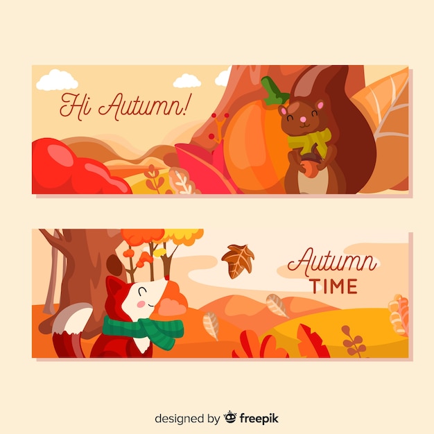 Pack of flat autumn banners