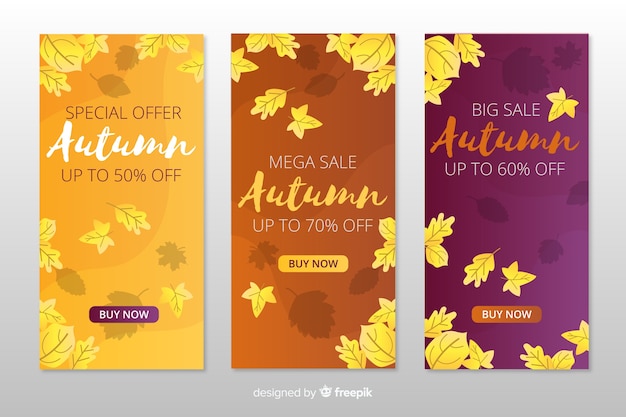 Pack of flat autumn sales banners