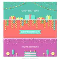 Free vector pack of flat banners with birthday elements