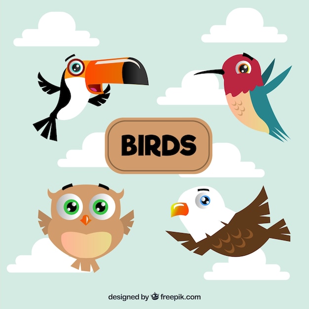 Free Vector pack of flat birds flying