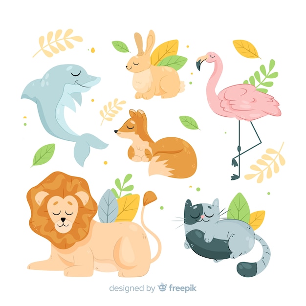 Pack of flat design cartoon animals