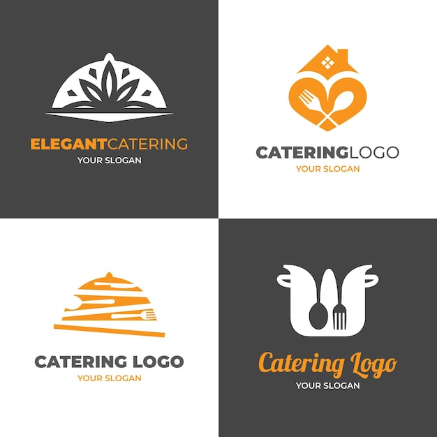 Pack of flat design catering logos