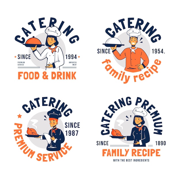 Free Vector pack of flat design catering logos