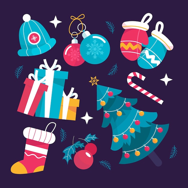 Pack of flat design christmas elements