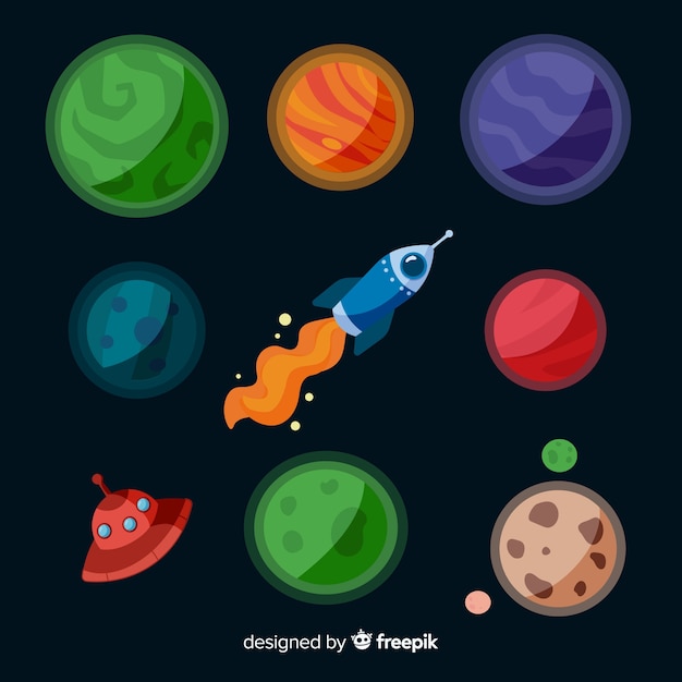 Free Vector pack of flat design milky way planets