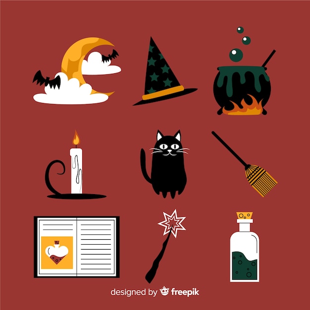 Free vector pack of flat halloween elements