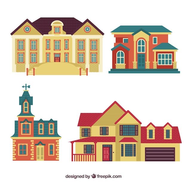 Free vector pack of flat houses