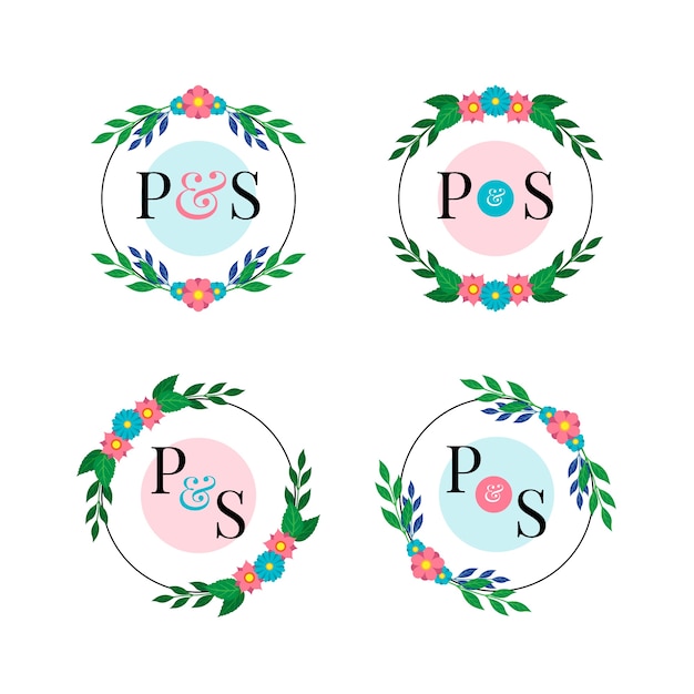 Free Vector pack of floral wedding logos