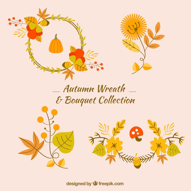 Pack of floral wreath and autumn leaves