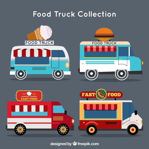 Free Vector pack of food truck with vintage style