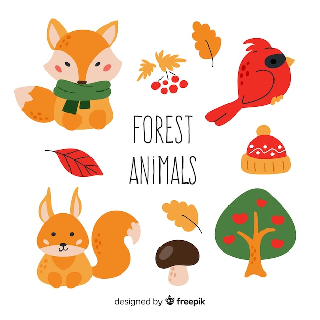 Free Vector pack of forest animals flat design