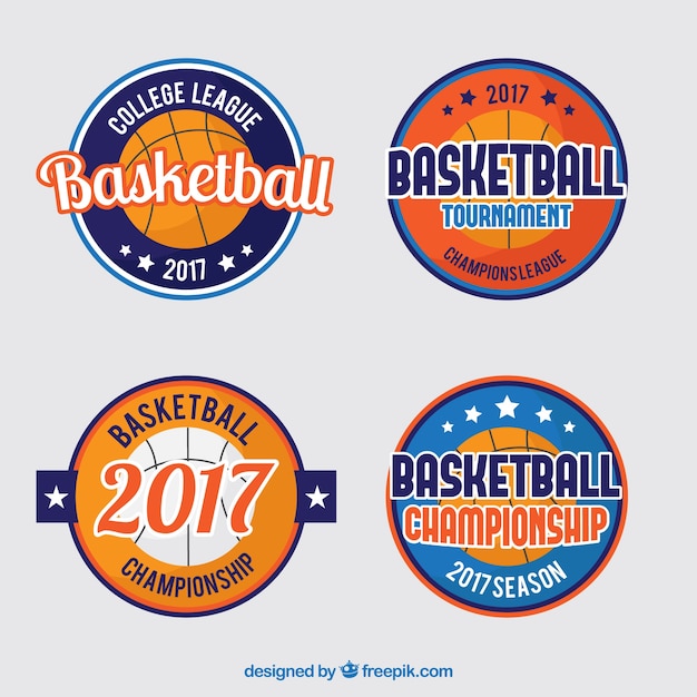 Free Vector pack of four 2017 basketball tournament stickers