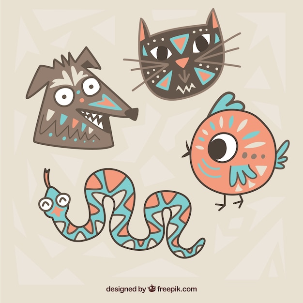 Free vector pack of four animals in ethnic style