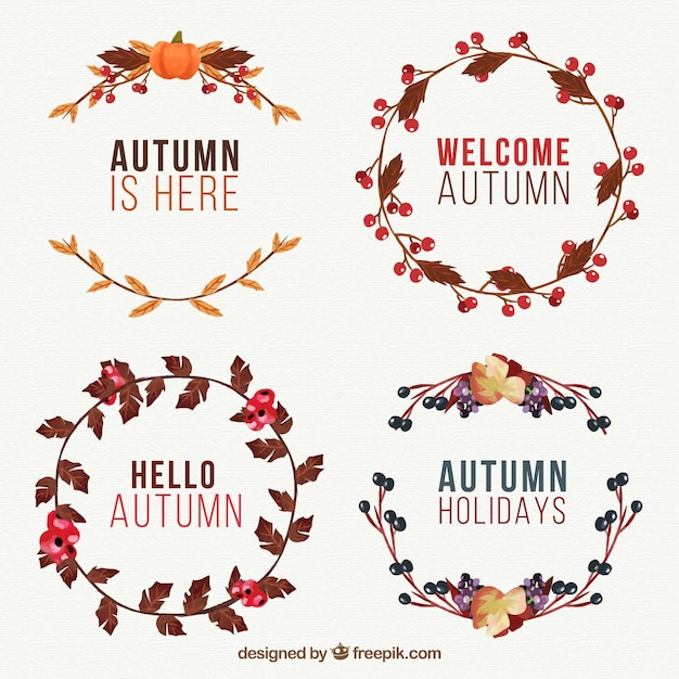 Free Vector pack of four autumn floral wreaths