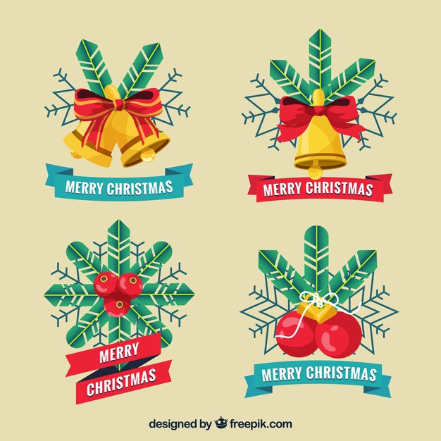 Pack of four badges with traditional christmas elements