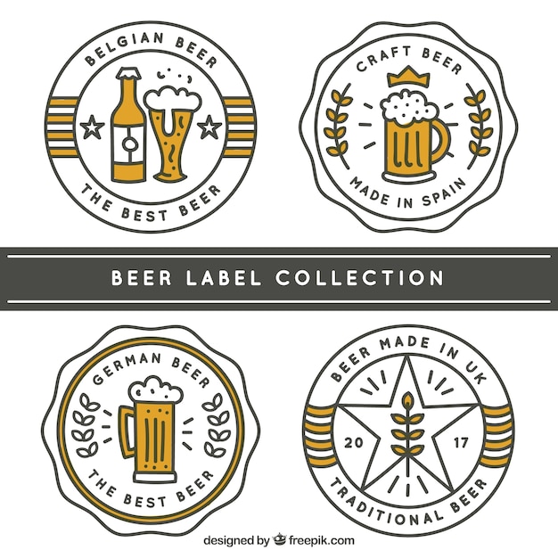 Pack of four beer stickers in linear style