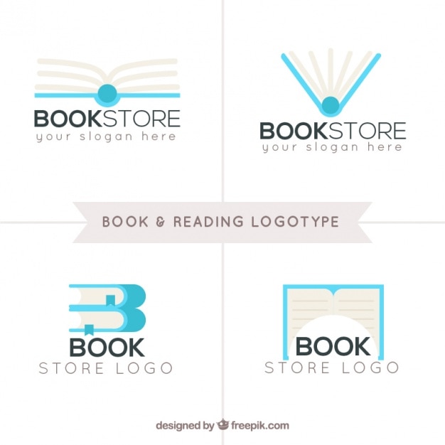 Free vector pack of four book and reading logos in flat design