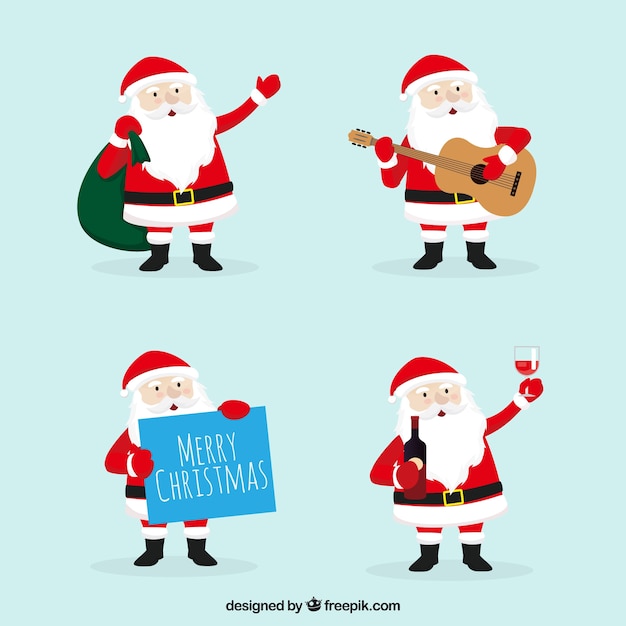 Free vector pack of four characters of santa claus