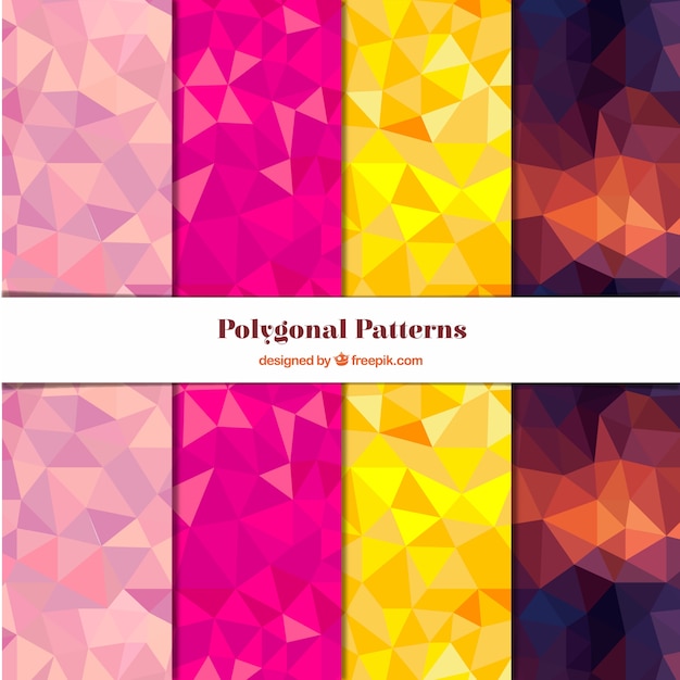 Pack of four colorful patterns with polygons