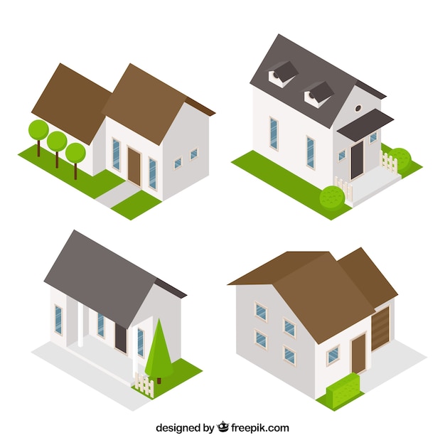 Free Vector pack of four cute isometric houses 