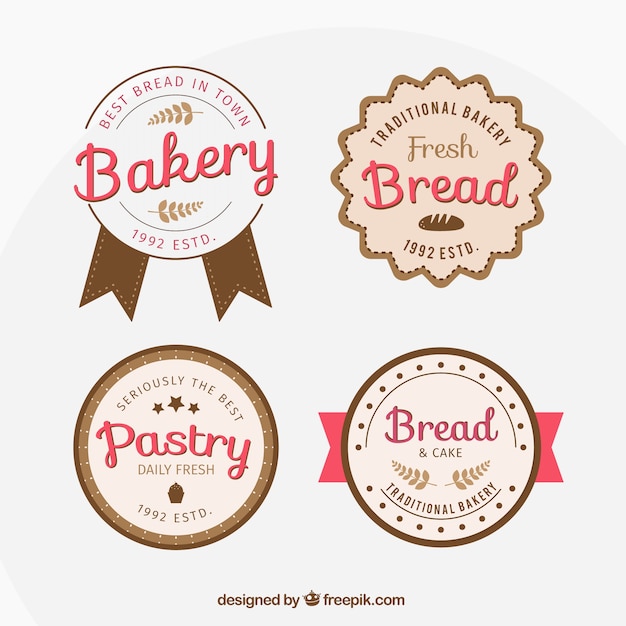 Pack of four cute retro bakery badges