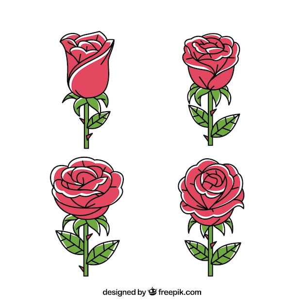 Free Vector pack of four cute roses