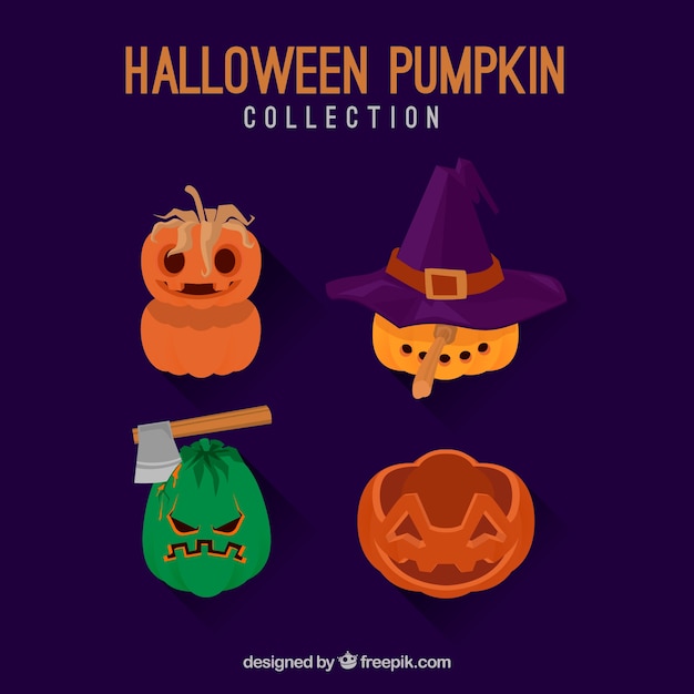 Pack of four different halloween pumpkins