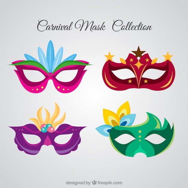 Free Vector pack of four elegant carnival masks