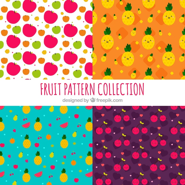 Pack of four fruit patterns in flat design