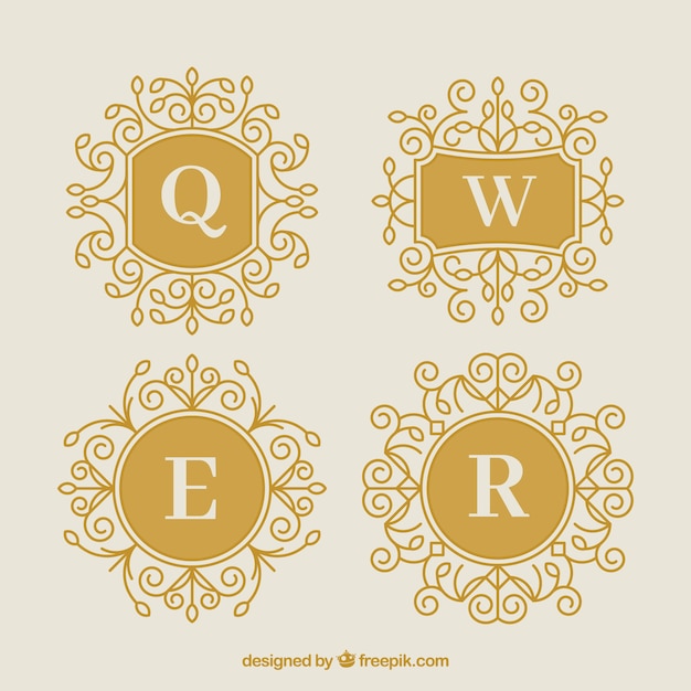 Free vector pack of four gold decorative monograms