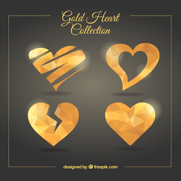 Pack of four golden hearts