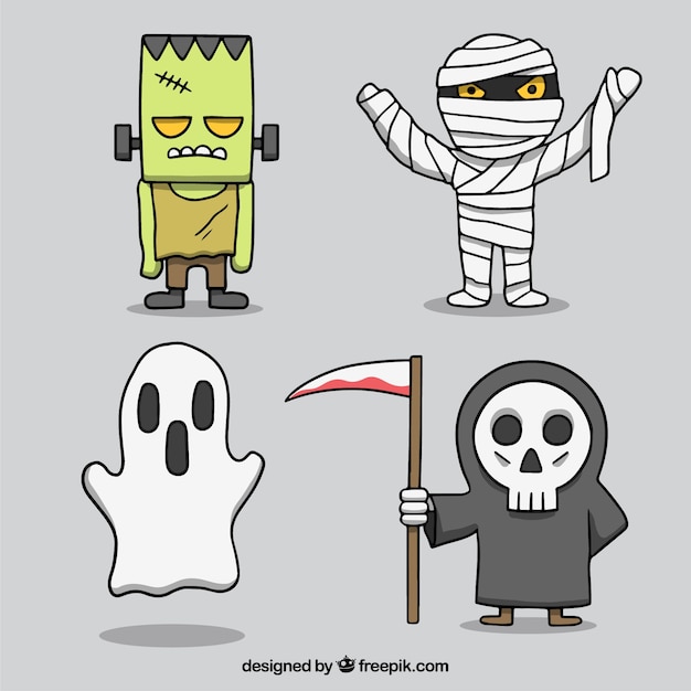 Free vector pack of four halloween characters