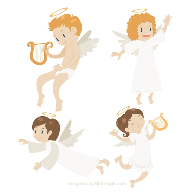 Free Vector pack of four hand-drawn angels