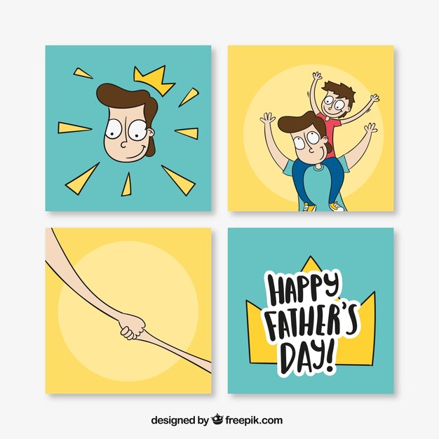 Pack of four hand-drawn cards for father's day