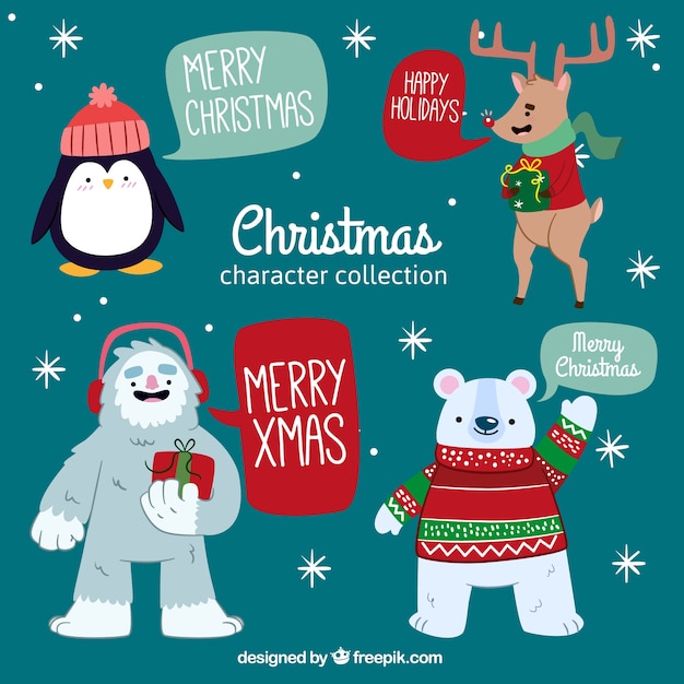 Pack of four hand-drawn christmas characters