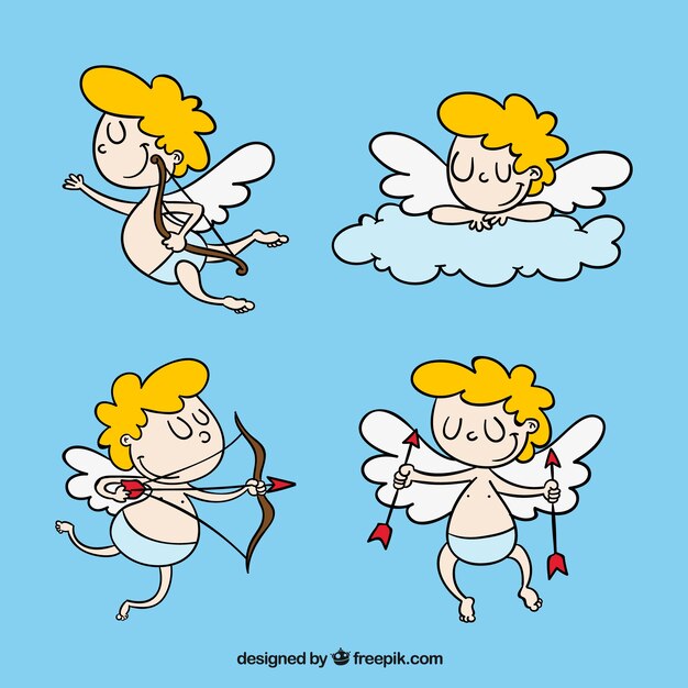 Pack of four hand-drawn cupids