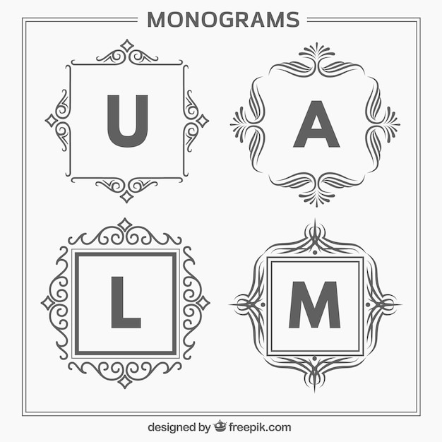 Free vector pack of four hand drawn elegant monograms