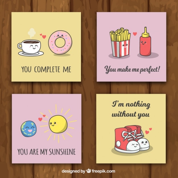 Free Vector pack of four love card with beautiful messages