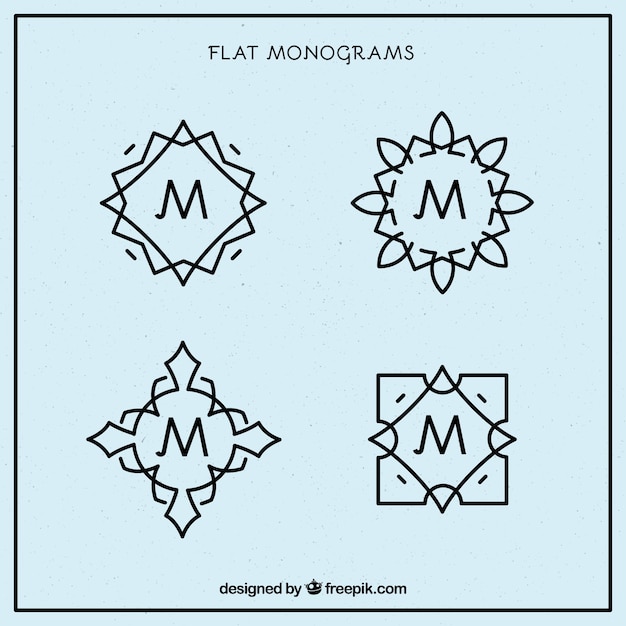 Free vector pack of four monograms in flat design