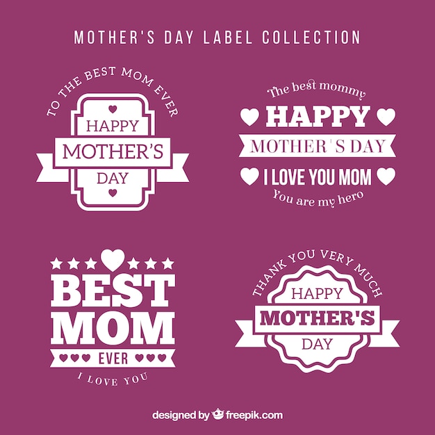 Free Vector pack of four mother's day labels in flat design