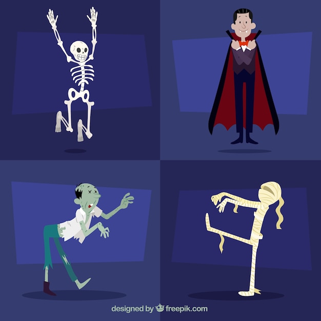 Free vector pack of four nice halloween characters