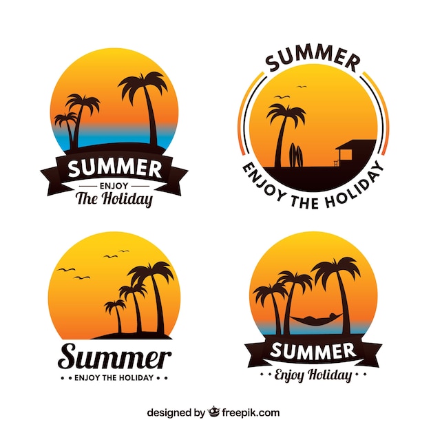 Pack of four palm tree stickers at sunset