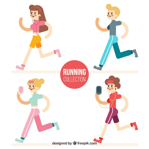 Free Vector pack of four people running in flat design