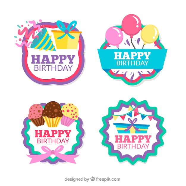 Pack of four retro birthday stickers