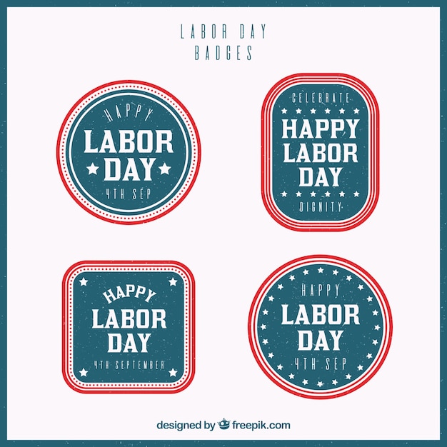 Free Vector pack of four retro labor day stickers