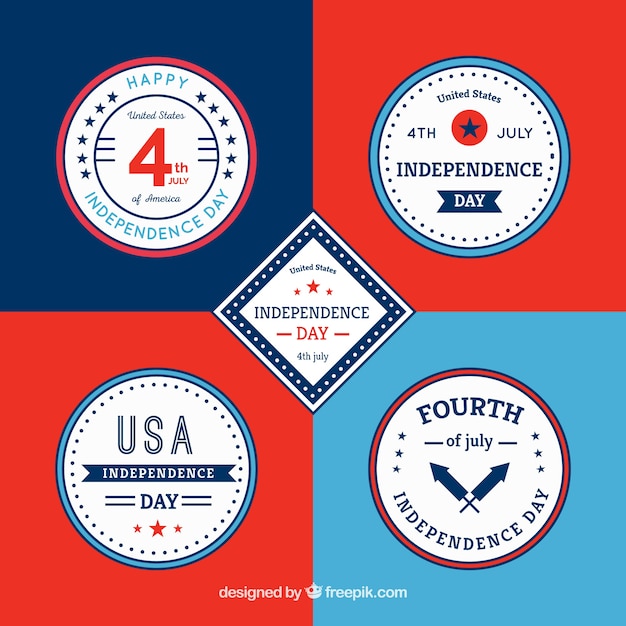 Free Vector pack of four round decorative labels for independence day