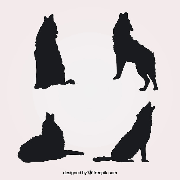 Free Vector pack of four silhouettes of wolves